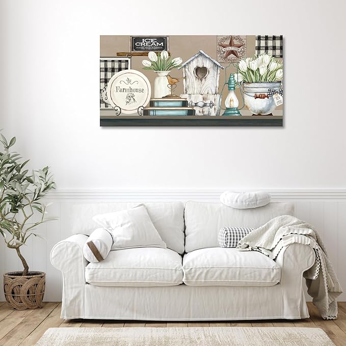 NINEASO Kitchen Wall Art Canvas - Rustic Country Pictures Farmhouse Wall Art Decor Vintage Objects Painting Artwork Retro Prints for Living Room Bedroom Home Decorations 20" x 40"