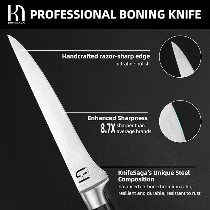 Boning Knife 6 inch for kitchen, Japanese Razor Sharp Fillet Knife High Carbon Stainless Steel, Professional Meat Cutting Knife with Ergonomic Handle, Time-saving Deboning Knife