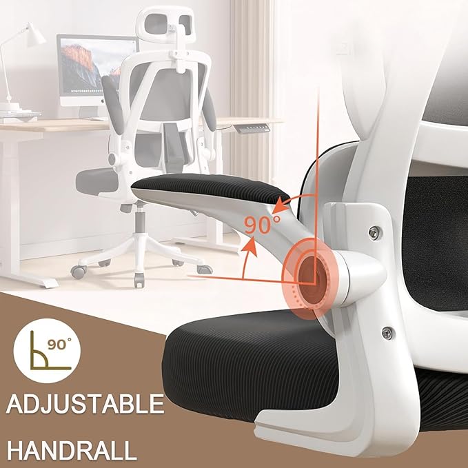 Ergonomic Office Chair Computer Desk Chairs with Flip-up Armrests and Lumbar Support, High Back Mesh Gaming Chairs Rolling Work Swivel Task Chairs with Adjustable Headrest