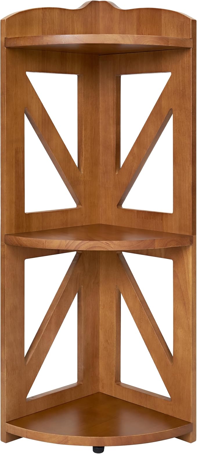 Corner Shelf Stand, Corner Bookshelf, Small Corner Shelves by Natural Wood, Plant Stand, Corner Bookcase for Living Room, Home Office, Bedroom, (Brown, 3 Tier)