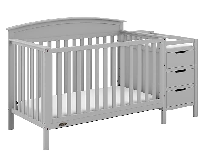 Graco Benton 4-in-1 Convertible Crib and Changer (Pebble Gray) – GREENGUARD Gold Certified, Crib and Changing -Table Combo, Water-Resistant Changing Pad, Converts to Toddler Bed, Daybed
