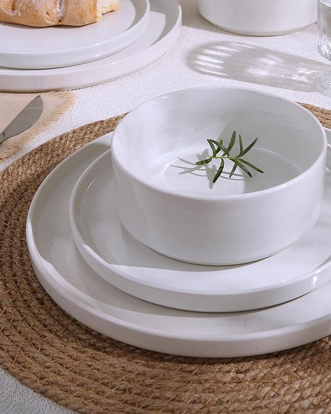 Famiware Nebula Plates and Bowls Set, 12 Pieces Dinnerware Sets, Dishes Set for 4, White