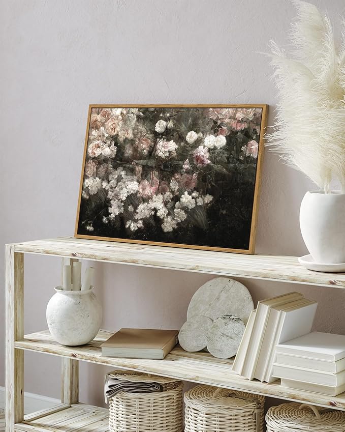 InSimSea Framed Canvas Wall Art Vintage Decor, Home Decor Garden in May Flower Large Art Aesthetic, Rustic Wall Decoration for Bedroom Living Room Bathroom, 16"x24"