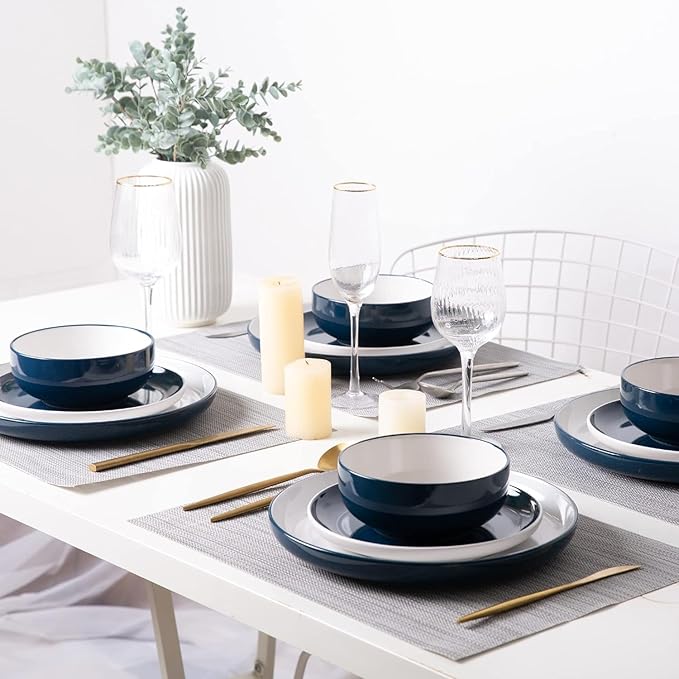 GBHOME 12 Pieces Ceramic Dinnerware Set, Modern White Dish Set for 4，Scratch Resistant Smooth Plates and Bowls Sets，Oven Safe，Microwave & Dishwasher