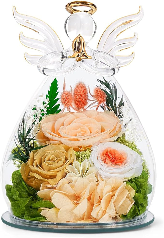 Gifts for Women Christmas Flowers for Delivery Birthday Gifts for Mom Grandma Preserved Rose Forever Flower in Glass Angel Figurines Fresh Bouquet Anniversary for Wife Sister Mother Friends