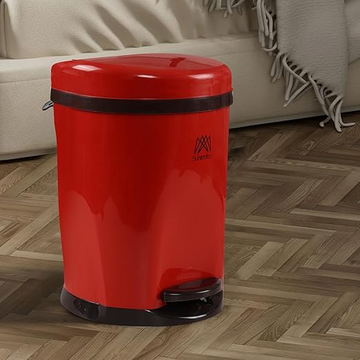 2.6 Gallon Round Step Trash Can, Plastic Round Garbage Container Bin, Red