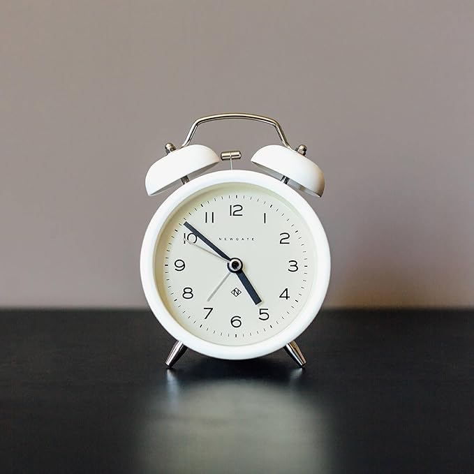 NEWGATE® Charlie Bell Echo Alarm Clock | Modern take on Classic Twin Bell Clock | White | Easy to Read Numbers | Ideal for Bedside, Desk or Shelf | Modern Retro Bedroom & Office Accessory