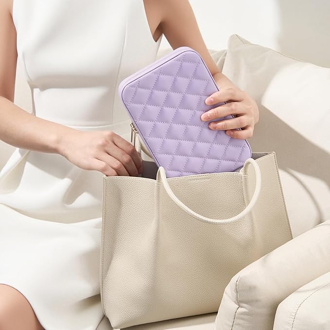 Lolalet Travel Jewelry Case for Women, Travel Jewelry Organizer Box with Mirror & Clear Storage Bag, Small Portable Traveling Earring Necklace Bracelet Ring Case, Bridesmaid Gifts -Medium, Purple