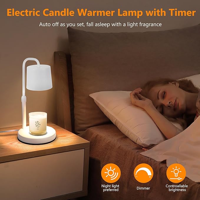 Candle Warmer Lamp with Timer, Dimmable Candle Lamp with 2 Bulbs GU 10 50W, Candle Warmer for Jar Candles Adjustable Height Candleholder, Housewarming Gifts Birthday Gifts for Women Mom Sleeplessness