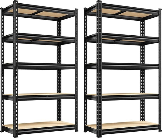 REIBII Set of 2 Storage Shelves 5 Tier Garage Shelving Heavy Duty Metal Shelving 2000LBS Garage Shelves Adjustable Metal Shelf for Kitchen Warehouse Pantry Closet, 27.6" W x 11.8" D x 60" H