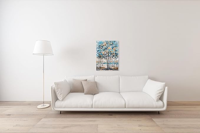 NdcSkyArt Blue Tree Canvas Wall Art - Abstract Forest Paintings for Modern Living Room, Bedroom, and Bathroom Décor