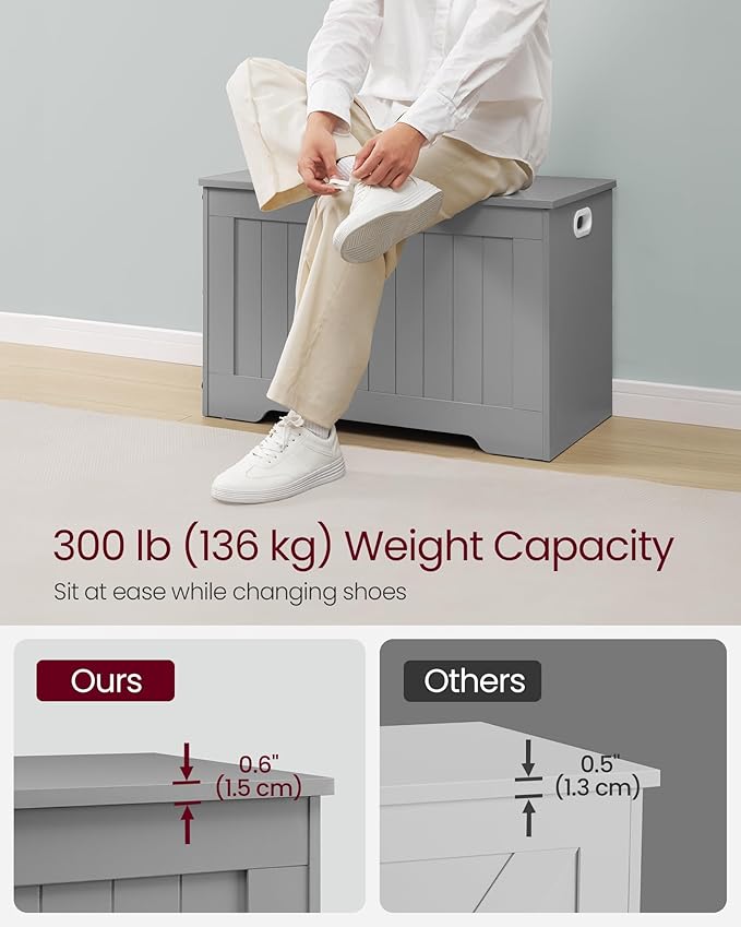 VASAGLE Storage Chest, 29.9 Inches Width Storage Bench, Entryway Bench with 2 Safety Hinges, Shoe Bench, Farmhouse Style, for Entryway, Bedroom, Living Room, Dove Gray ULHS011G01