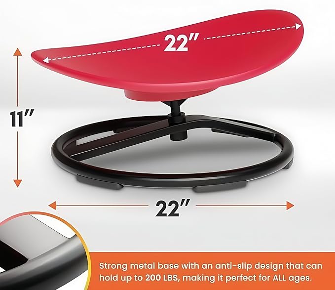 Sensory Spinning Chair for Kids with Autism - Round-Shaped Sensory Seat for Autism & ADHD, Promotes Balance, Focus & Core Strength - Sturdy Sit & Whirl Spinner for Home, School & Therapy Play (Red)
