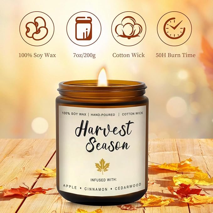 Fall Candles Gift Set – 4 Pack Scented Soy Candles for Home, Autumn Decor, Fall Decorations, Pumpkin Spice, Apple Pie, Cinnamon, Harvest – Great for Halloween & Thanksgiving Gifts