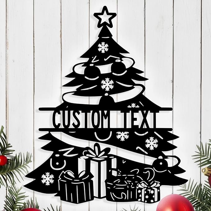 Personalized Christmas Tree Metal Sign, Custom Signs Outdoor Metal Wall Decor, Merry Christmas Tree Signs Wall Decoration for Home Living Room, Bedroom, Office, Garden, Porch