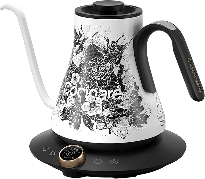 Cocinare FLOW M9 Gooseneck Electric Kettle with Precise ±1℉ Temperature Control for Pour-over Coffee and Tea, Stainless Steel Interior, Quick Heating Electric Kettle for Boiling Water (Blossom)