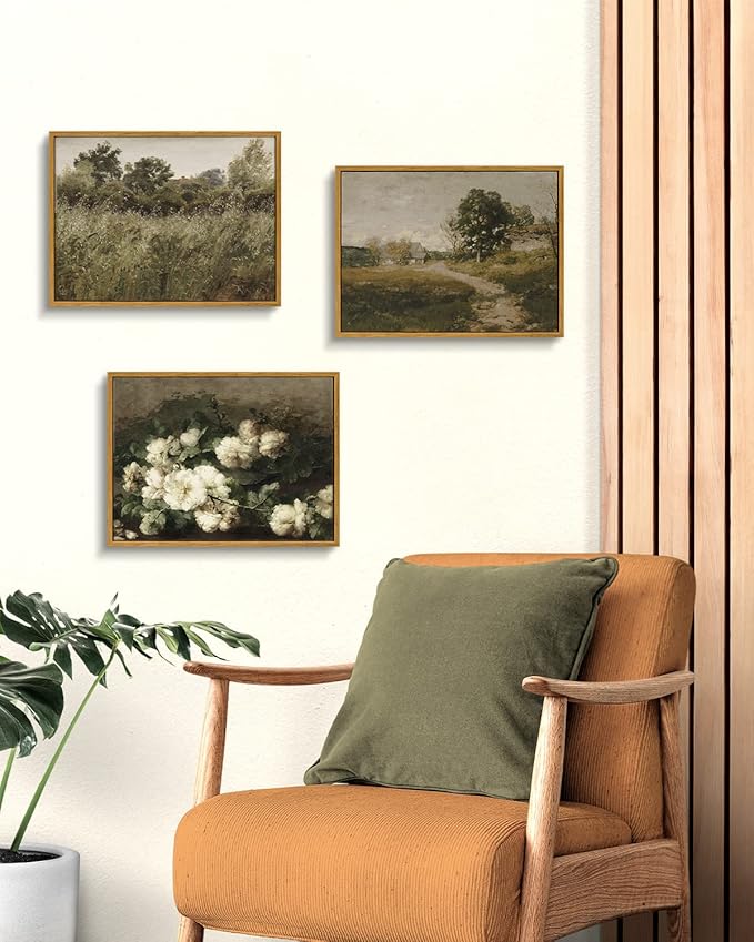 InSimSea Framed Canvas Wall Art Decor, Vintage Countryside Decor for Living Room Bedroom, Eathry Moody Art, Painting for Bathroom Office Hallway Room, 12"x16"