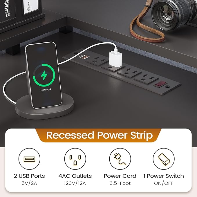 SEDETA L Shaped Desk with 6 Drawer, 108" Home Office Desk with File Drawer & Power Outlet, Corner Computer Desk with Monitor Shelf, File Cabinet, Two Person Desk, Gaming Desk with Led Lights, Black