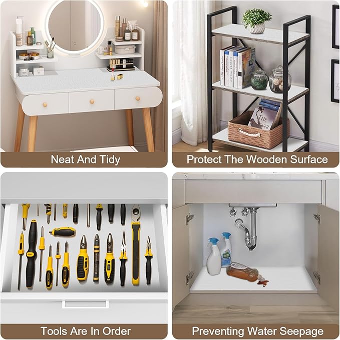 OcePor Non-Adhesive Drawer and Shelf Liner 12IN x 30FT, Non Slip Cabinet and Cupboard Liner, Kitchen Cabinet Liners for Shelves,Waterproof Drawer Shelf Liners for Cabinets/Bathroom Cupboard, White