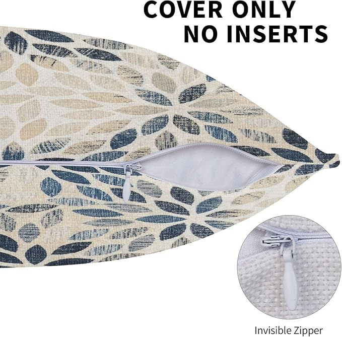 Dahlia Pillow Covers 18x18 Inch Set of 2 Summer Rust Geometric Flower Outdoor Decorative Throw Pillows Farmhouse Navy Blue Pillow Case Linen Square Cushion Cover for Home Sofa Bedroom Living Room