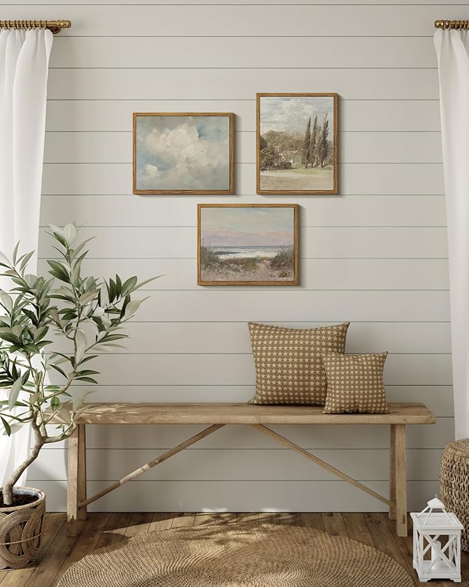 InSimSea Framed Canvas Wall Art Vintage Decor, Home Decor Classical Oil Painting Shells Fish Canvas Prints Vintage Landscape Wall Art Home Office Decor, 8"x10"