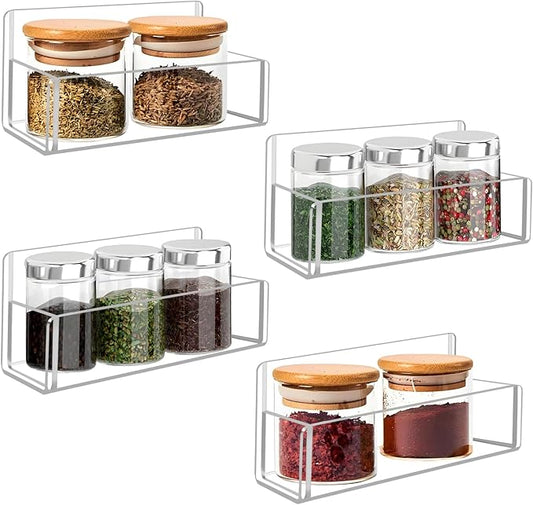 Acrylic Spice Rack Wall Mount-6 Inch, Clear Spice Shelf Storage Holder, 4 Pack Hanging Seasoning Rack Organizer for Cabinet Door, Cupboard or Wall Kitchen (Adhesive or Screw)