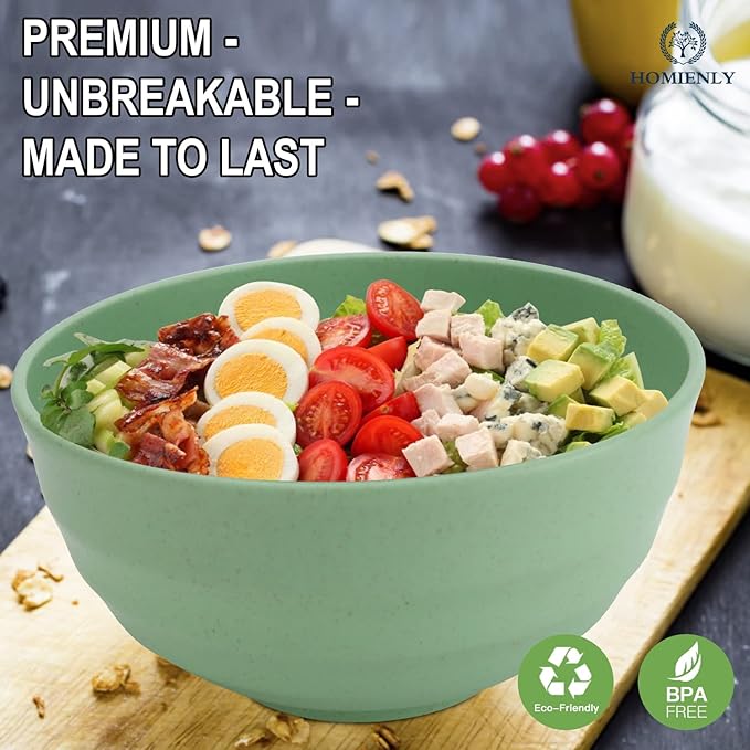 60 OZ Big Salad Bowls,Large Soup Bowl Set of 8,Wheat Straw Bowls,Serving Bowl for Wedding Parties,Microwave and Dishwasher Safe Bowl for Salad,Soup,Serving,Oatmeal Big Bowls for Kitchen - Light Color