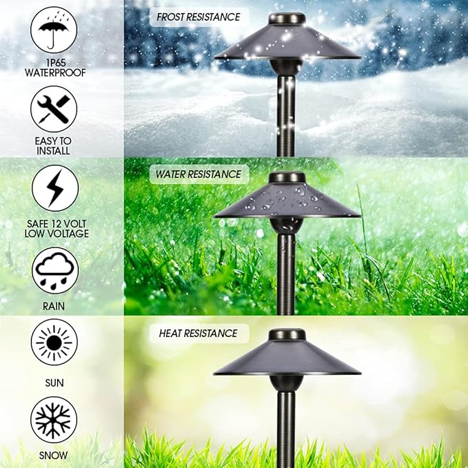 LED Pathway 125 Landscape Light (6 Pack) 12V Solid Brass Low Voltage LED Light G4 3.5W 2700K Bulb Included Outdoor Mushroom Security Garden Patio Deck Pool Area Light for Beautiful Bright Long Lasting