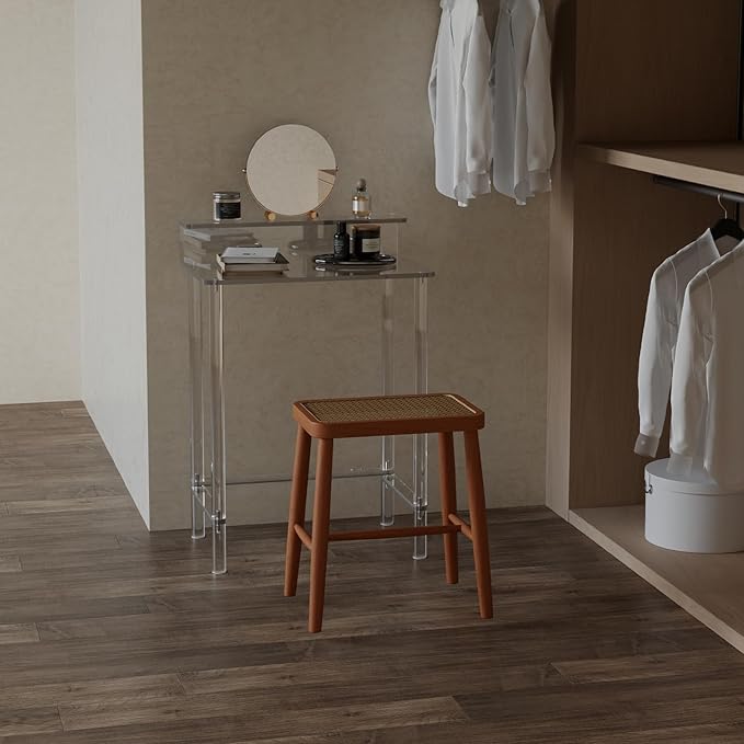 Eglaf Acrylic Small Vanity Desk - 23.6'' L x 15.8'' W x 33.9'' H - Modern Makeup Vanity Table with Desktop Stand - Acrylic Makeup Table Dressing Table for Small Spaces, Bedroom, Cloakroom (Clear)