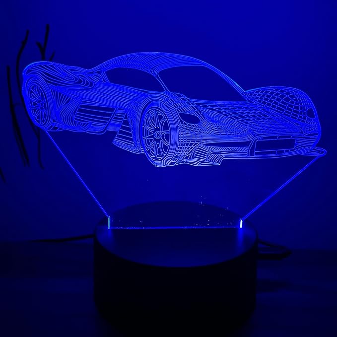 3D LED Roadster Night Light for Child, Racing Car Illusion Lamp Bedroom Decorative Nightlight Unique Gift for Kids Room Desk