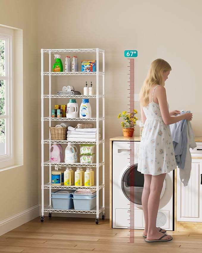 8 Tier Adjustable Storage Shelves Heavy Duty Metal Shelf Wire Shelving Unit Organizer Rack for Home Kitchen Office Pantry Room Bathroom Shelving Organizers and Storage Laundry