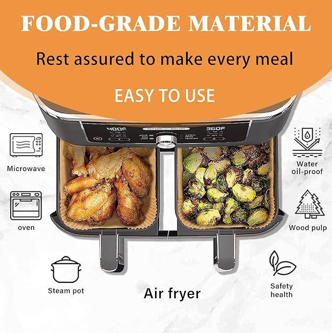 Air Fryer Disposable Paper Liners for Ninja Foodi DZ201 DZ401 FG551, 125 Pcs Rectanglar Parchment Cooking Oil-proof Liner for Airfryer, Microwave Oven, Frying Pan, Fryers Filters Sheets Baking Basket