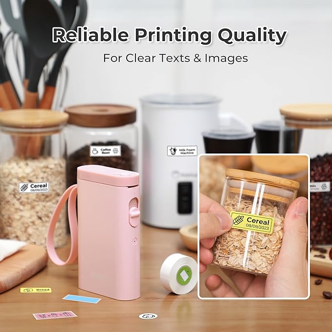 Nelko Label Maker Machine with Tape, P21 Bluetooth Label Printer, Wireless Mini Label Makers with Multiple Templates for School Office Home, Pink