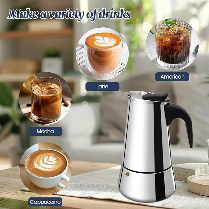 12 Cup Moka Pot Stainless Steel 600ml Italian Espresso Coffee Maker Stovetop CoffeeMakers Mocha Pot Percolator for Induction Stove Classic Cafe Makers Portable for Easy Brewing Tummy