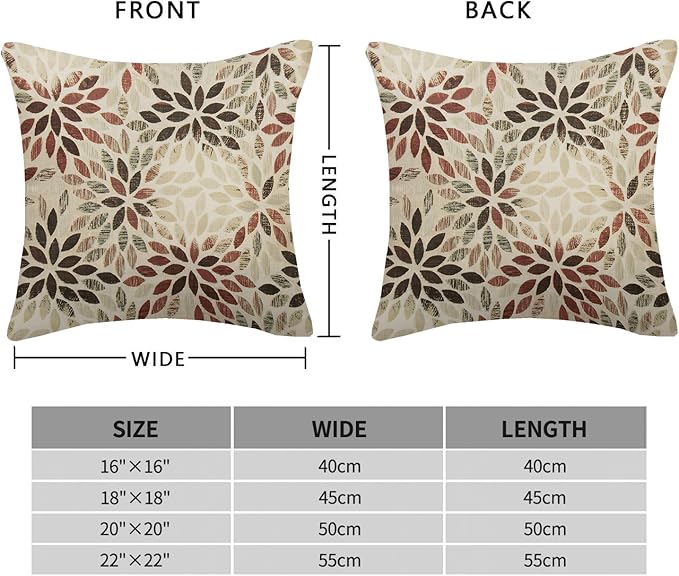 Burgundy Red Brown Pillow Covers 22x22 Inch Set of 2 Summer Rust Geometric Flower Outdoor Decorative Throw Pillows Farmhouse Dahlia Pillow Case Linen Square Cushion Cover for Home Sofa Bedroom