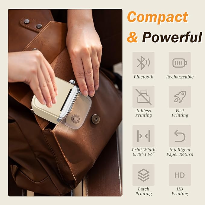 Phomemo M150 Label Maker, Upgraded Bluetooth Label Printer, Compatible with Phone, PC & Tablet, with 1 Roll Free Label Paper, Thermal Portable Sticker Printer Machine for Address,Bracode, Jar, Beige