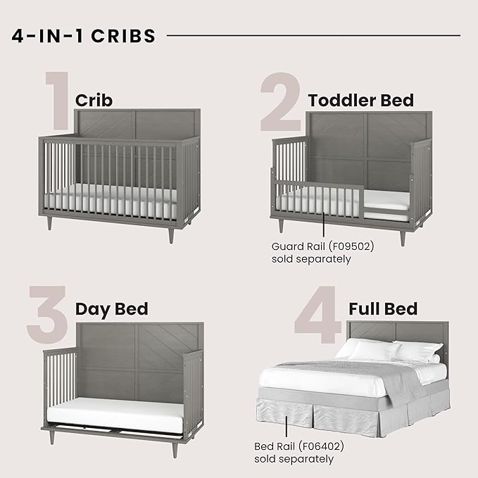 Child Craft Surrey Hill 4-in-1 Convertible Crib, Baby Crib Converts to Day Bed, Toddler Bed and Full Size Bed, 3 Adjustable Mattress Positions, Non-Toxic, Baby Safe Finish (Lunar Gray)