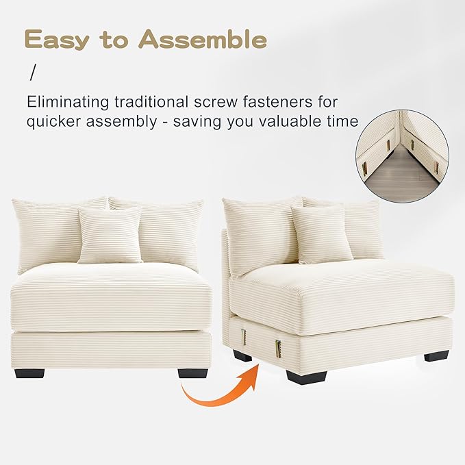 KEIKI 168" Oversized Corduroy Modular Cloud Sectional Sofa with High-Density Foam Cushions, Extra-Thick Armrest, Upholstered Modern 4-Seater Fluffy Corner Couch with 12 Pillow, for Living Room, Beige