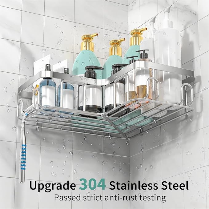 Moforoco Corner Shower Caddy Shelf Organizer Rack, Self Adhesive Black Bathroom Shelves Basket, Home Farmhouse Wall Inside Organization and Storage Decor Rv Accessories, Apartment Essentials