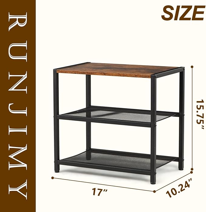 3-Tier Small Shoe Rack Wooden Shoe Shelf Storage for Entryway, Closet, Hallway, and Bedroom, Industrial Shoe Organizer with Sturdy Metal Mesh Shelves