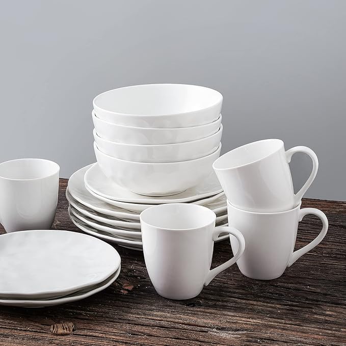 vicrays Ceramic Pasta Bowls Set, 32 Ounce Soup Bowls, Large Salad Bowls, Chip Resistant, Dishwasher Microwave Safe, Fluted stoneware Bowls for Kitchen, Serving Bowls, Set of 6 (White)