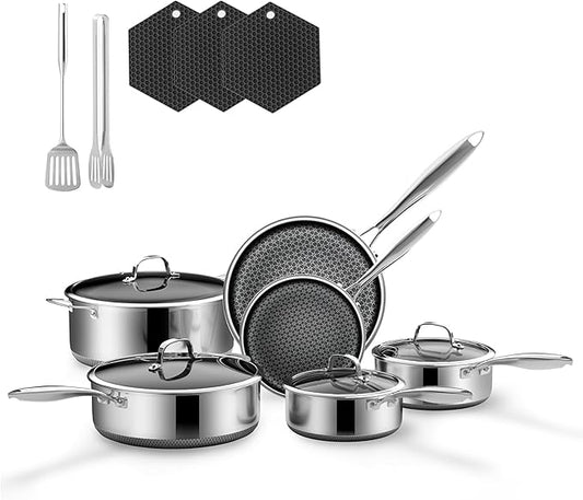 15-Piece 5 Ply Stainless Steel Cookware Set with Lids, Pots and Pans Set Non Stick, Non-Toxic, for Induction, Oven, Dishwasher Safe, RV Essentials, Kitchen Appliances