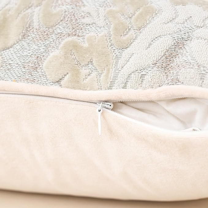 Alerfa Boho White Floral Throw Pillow Cover 18x18 Inch Cut Velvet Sqaure Luxury Embroidered Decorative Pillow Cover for Couch Living Room Bedroom