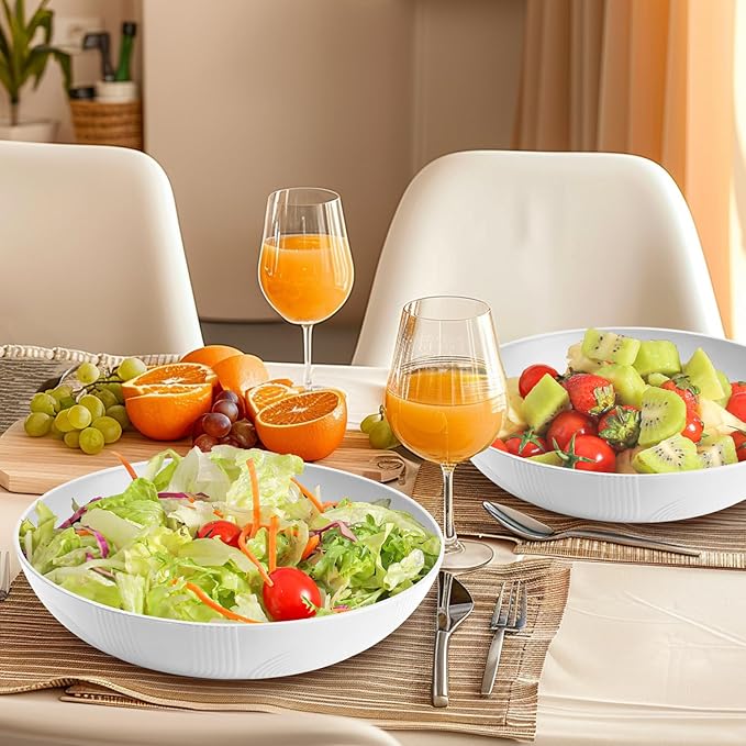 Homienly Wheat Straw Bowls,Large Salad Bowls Set of 2,Big bowls 60 OZ, Unbreakable Serving Bowls, Bowl Plates, Microwave & Dishwasher Safe Bowl Set for Outdoor, Kitchen, Serving, Camping (White)