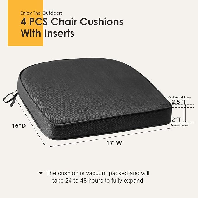 Outdoor Sunbrella Round Corner Seat Cushion, 17"x16"x2", Set of 4, Non Slip Seat Cushion Pads with Removable Cover for Patio Furniture, Garden Yard Lawn, Spectrum Carbon