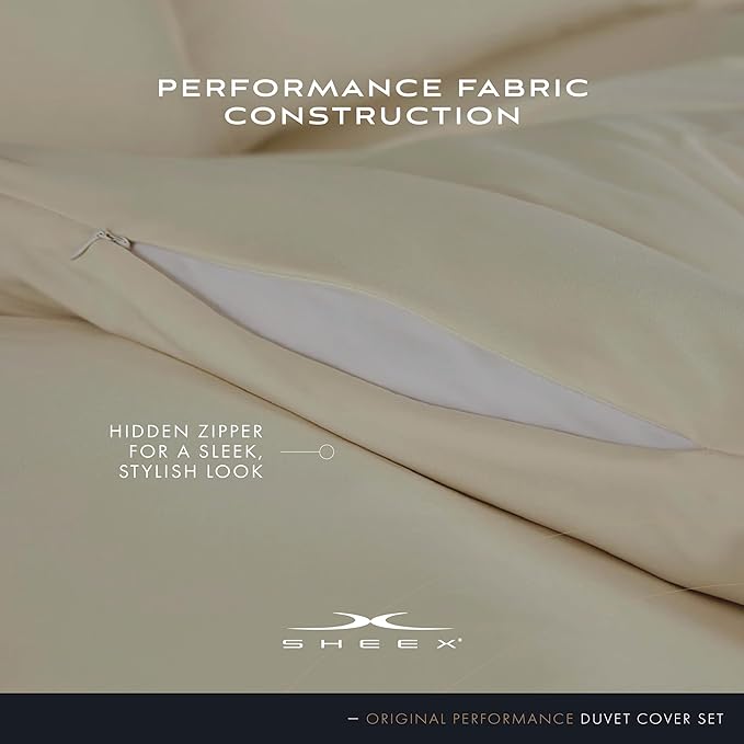SHEEX Original Performance Cooling Duvet Cover Set, Lightweight Full/Queen Duvet Cover with 2 Standard Pillow Shams, Ecru
