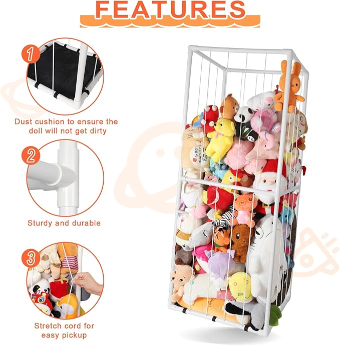 Extra Large Stuffed Animal Storage for Corner Organizer,Premium PVC Material with Elastic Cord Hold Up to 250 Plush Toys,Stuffed Zoo Animal Holder and Collection for Playroom