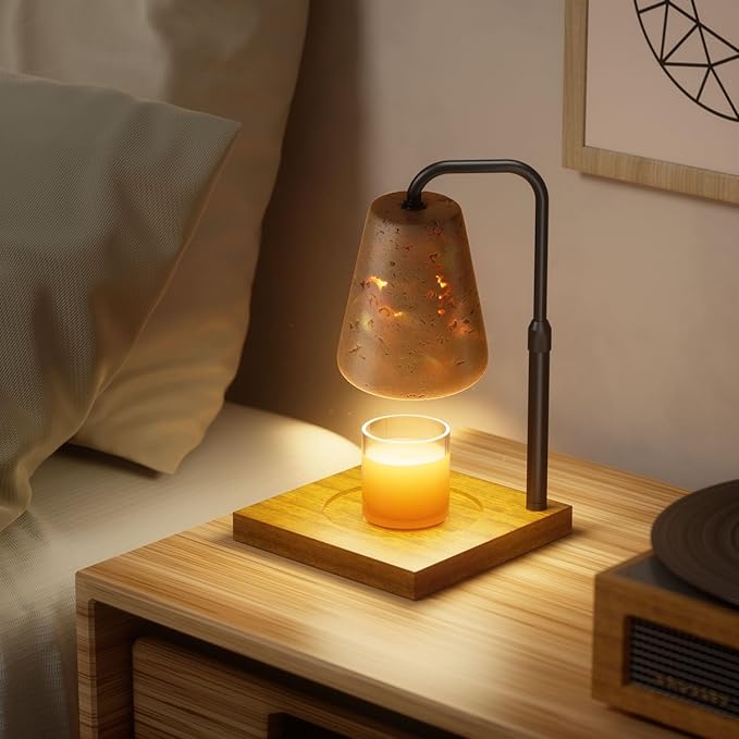 Candle Warmer Lamp with Timer, Adjustable Height Dimmable Candle Lamp for Bedroom, Wax Warmer for Scented Candles with Marble, 2 Bulbs House Warming Gift for Mom (Slant)