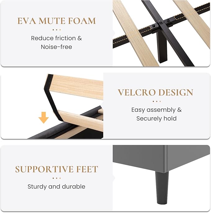 SHA CERLIN Queen Size Bed Frame with Charging Station & Storage Headboard, Velvet Platform Bed with Upholstered Modern Wingback Design, Wooden Slats Support, No Box Spring Needed, Easy Assembly, Grey