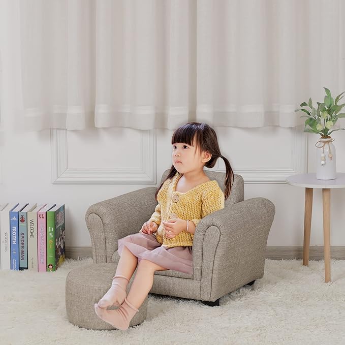 Getifun Kids Sofa Chair with Ottoman/PVC Leather Toddler Couch with Plastic Legs/Upholstered Children Armchair for Kids Under 4 Years Old/Single Seat with Stool (Single)
